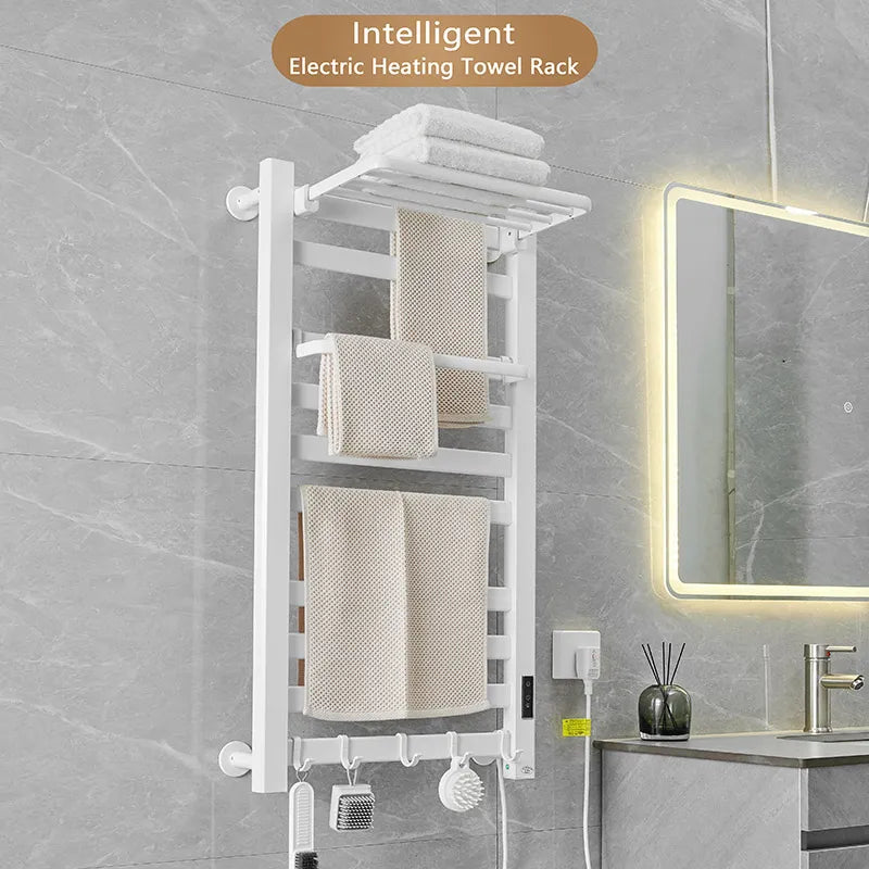 White Electric Heated Towel Rail Smart Electric Towel Rack Bathroom Cloth Screen Dryer Towel