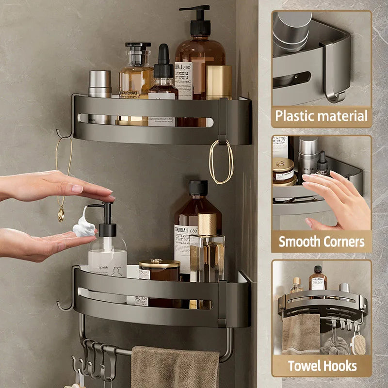 Bathroom Storage Wall Mount Corner Shelf Shower Holder Shampoo Organizer Bathroom Accessories