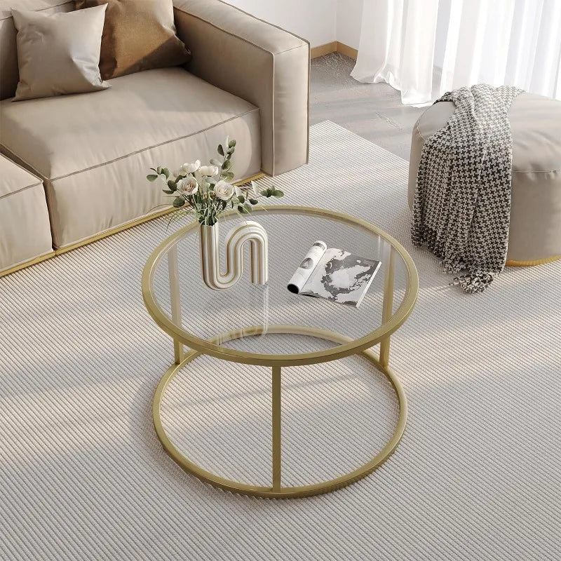 Small Glass Coffee Table Round Gold Coffee Table for Small Modern  Table with Gold Frame for Living
