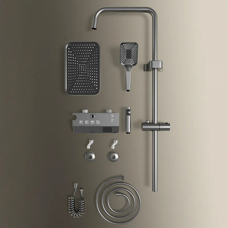 Bathroom Shower Full Set Black White Gray Bathtub Shower System Rain Pressurized Digital LED