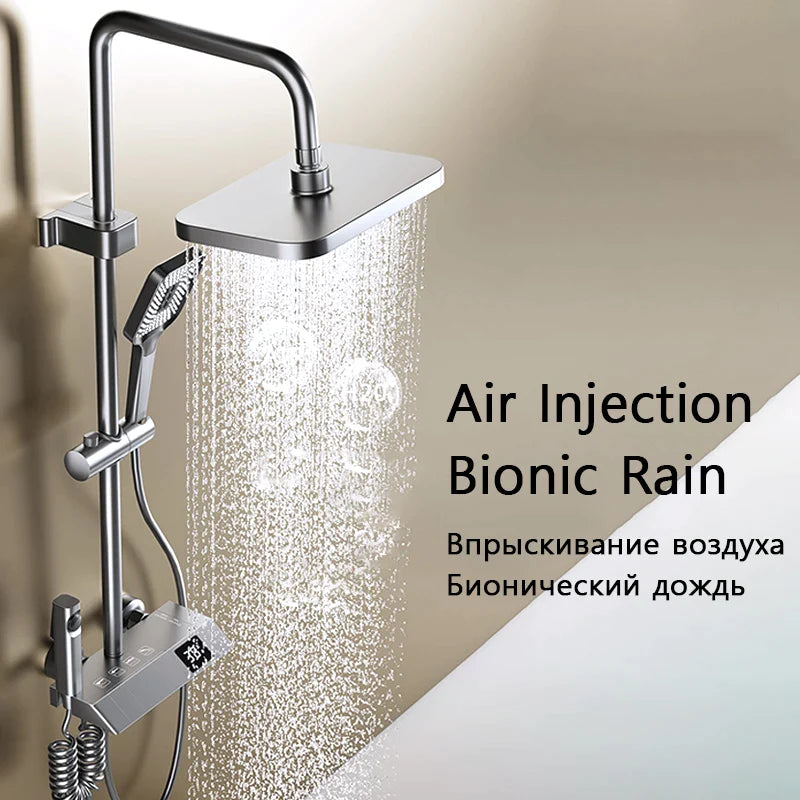 Bathroom Shower Full Set Black White Gray Bathtub Shower System Rain Pressurized Digital LED