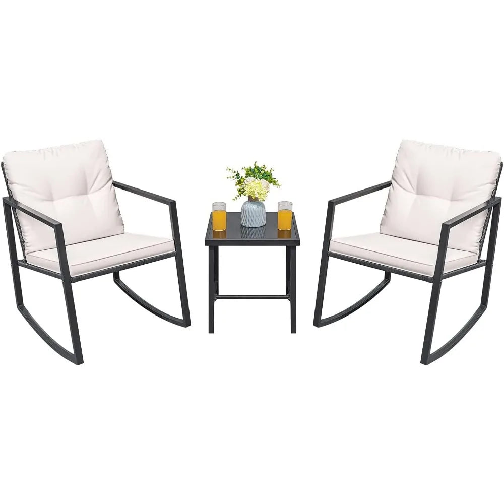 Rocking Wicker Bistro Set, Patio Outdoor Furniture Conversation Sets with Porch Chairs